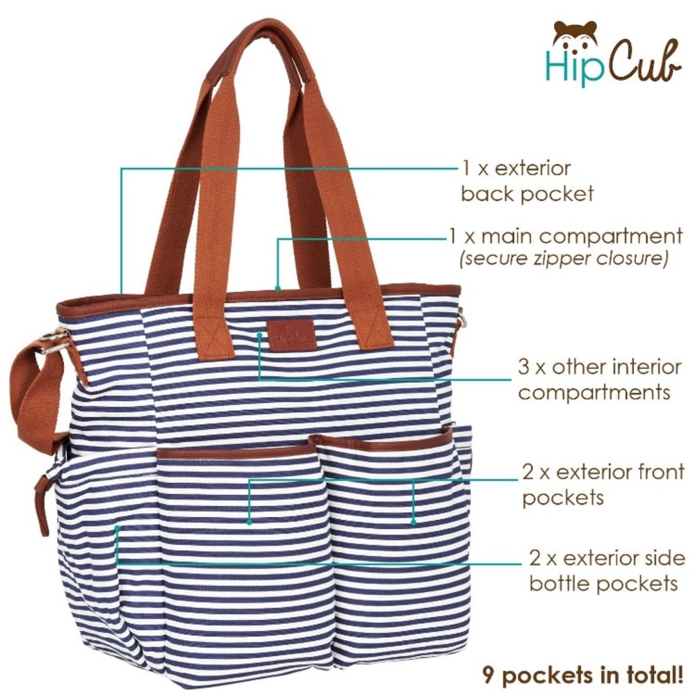 🆕 Hip Cub Diaper Bag - blue and white striped